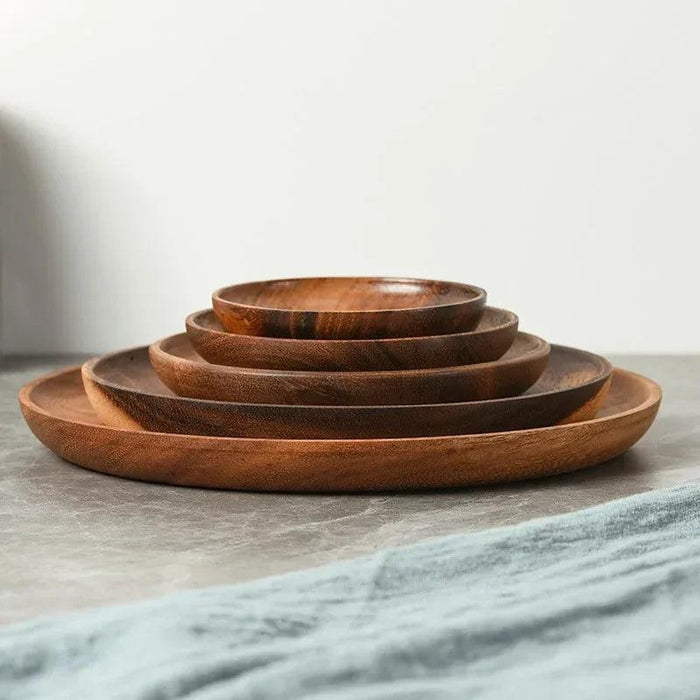 Acacia Wood Japanese Tableware Collection - Stylish Plates & Serving Tray for All Occasions