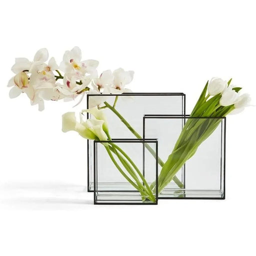 Modern Black Trim Square Vase Set for Home and Garden Decor