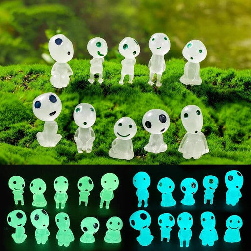 Luminous Kodama Elf Ornaments - 10Pcs Glow-in-the-Dark Miniature Figures for Fish Tank and Garden Decoration