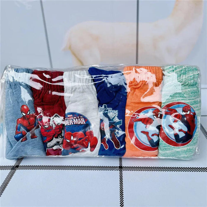 6-Pack Kids Cotton Underwear with Favorite Cartoon Characters - Spiderman, Mickey Mouse, Elsa, and Cars Designs