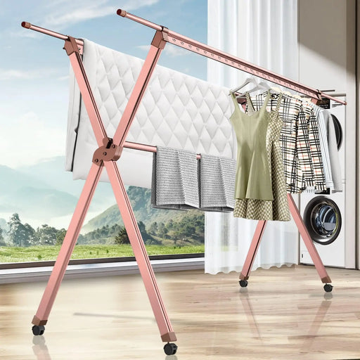 Aluminum Clothes Drying Rack with Adjustable Rods, Windproof Hooks, and Customizable Design