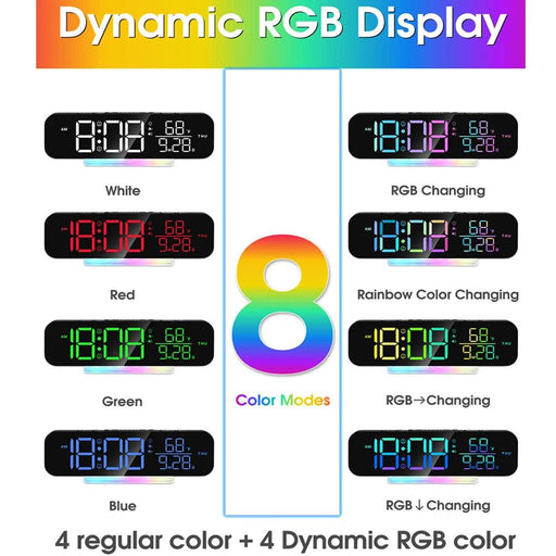 Dual Alarm Vibrating Clock with RGB LED Night Light and Bed Shaker - Loud Wake-Up Alarm