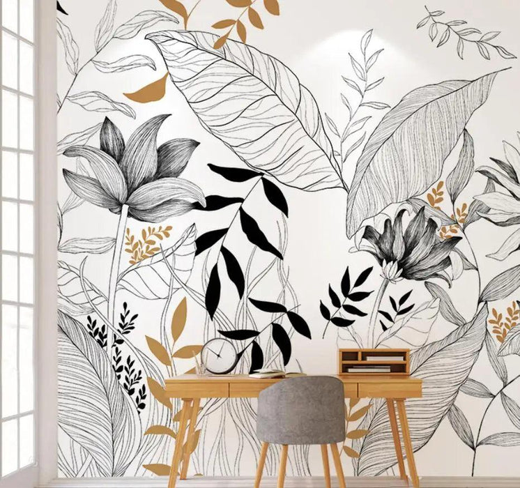 Serene Tropical Paradise Abstract Mural Wallpaper - Elegant Botanical Decor for Stylish Homes