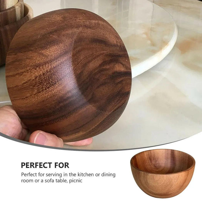 Acacia Wood Japanese Bowl - Elegant Multi-Purpose Container for Soups, Salads, and Rice for Children and Dining