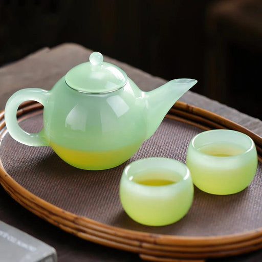 Elegant Jade Porcelain Glass Teapot Set with Stainless Steel Infuser - Perfect for Tea Lovers