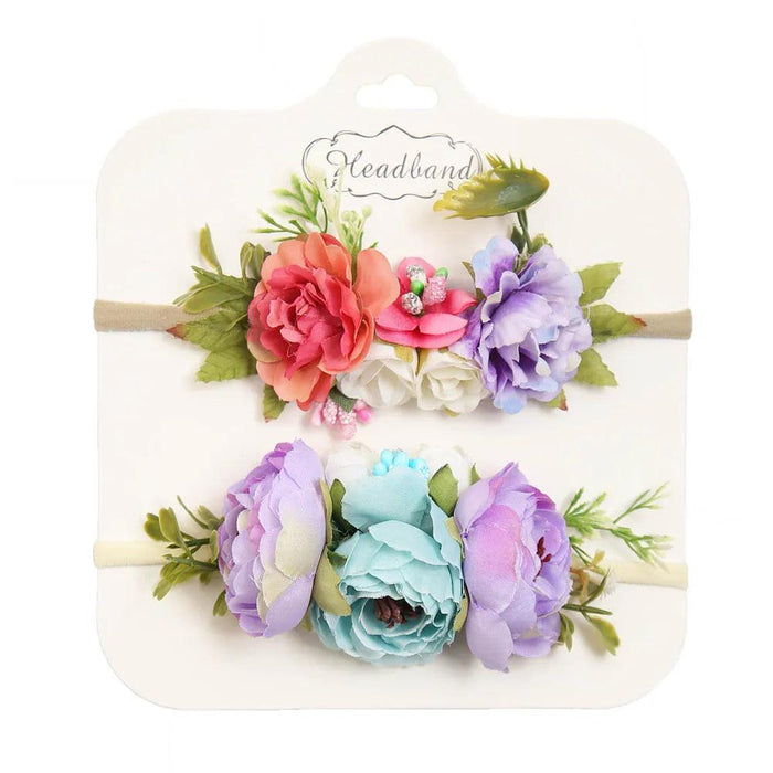 Floral Bow Infant Headband Set - 2-Piece Stretchy Hair Accessories for Newborns