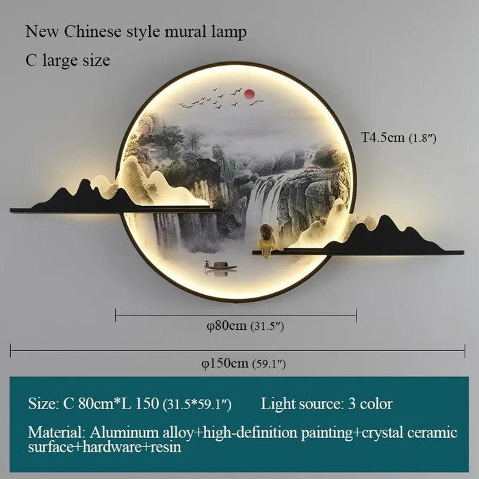 Sophisticated Circular LED Wall Art Light - Enrich Your Space with Traditional Chinese Landscape Aesthetics