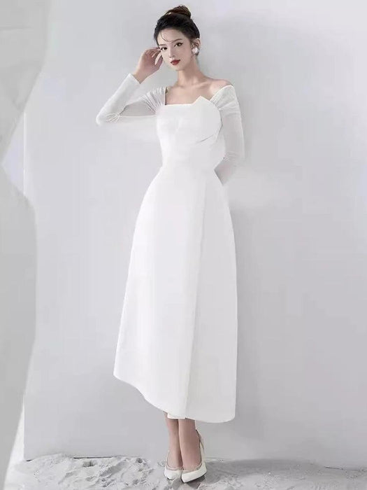 Chic Asymmetrical Summer Evening Dress with Long Sleeves and Flattering Fit