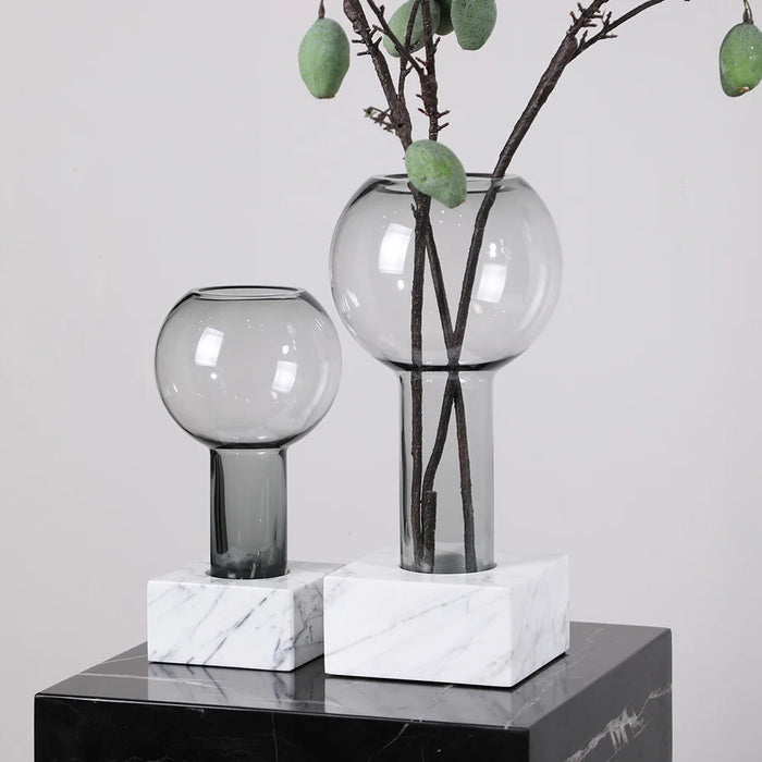 Luxurious Geometric Glass Vase Set with Marble Base for Modern Home Decor and Plant Cultivation