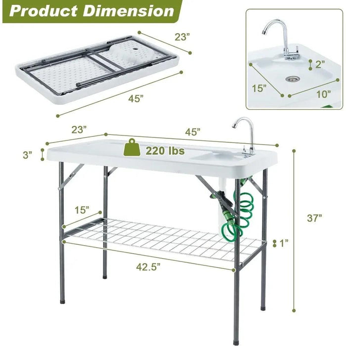 Portable Folding Fish Cleaning Table with Sink and Sprayer - Ideal for Outdoor Activities, Camping, and Fishing