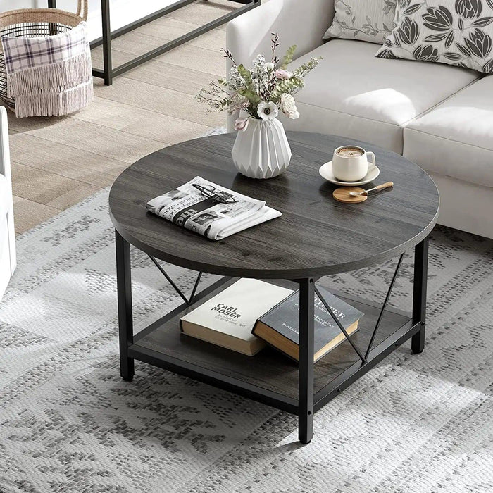 Modern Rustic Round Coffee Table with Generous Storage and Stylish Design