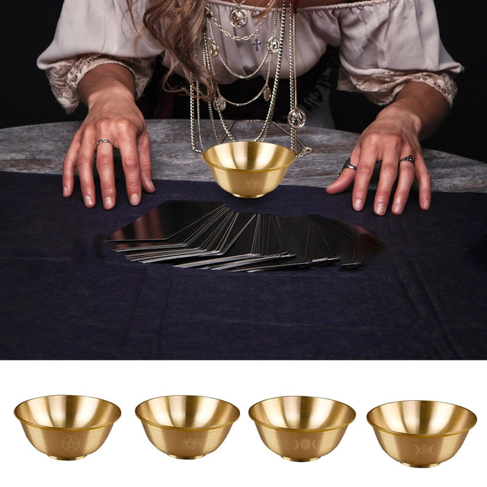 Mystical Copper Altar Bowl with Triple Moon and Pentacle Engravings for Spiritual Rituals