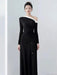 Autumn Dress with Distinctive Diagonal Collar and Lace-up
