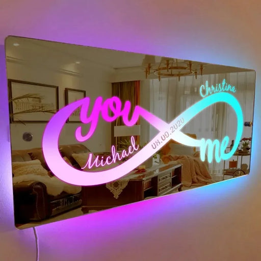 Illuminated Family Name LED Mirror - Personalized Home Decor for Valentine's Day