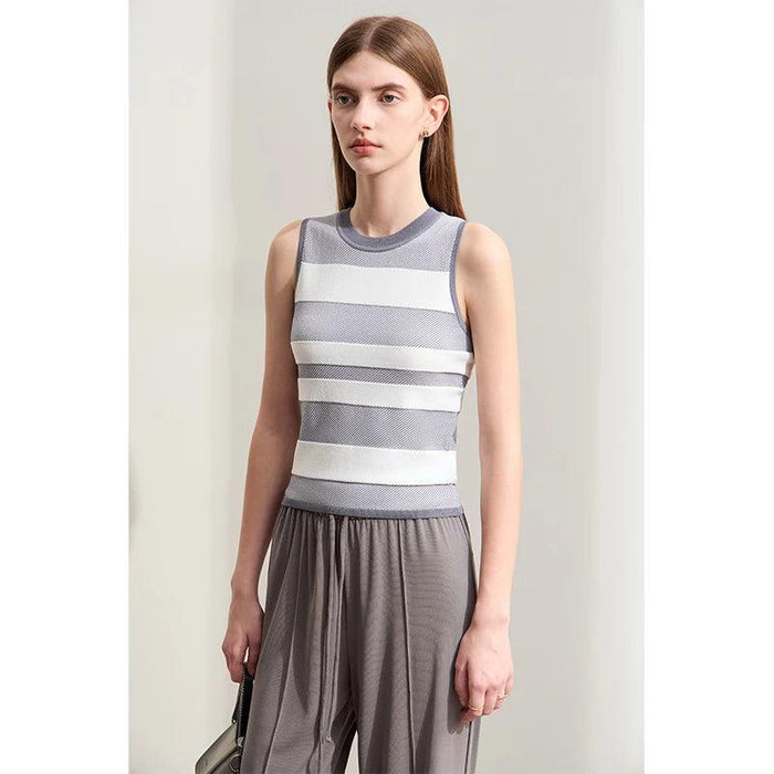 Minimalism Women's Chic Striped Ribbed Camisole with Elegant Contrast Stitching