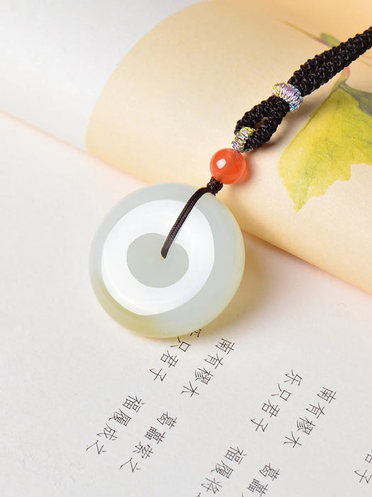 Natural Hetian Jade Safety Button Pendant Necklace