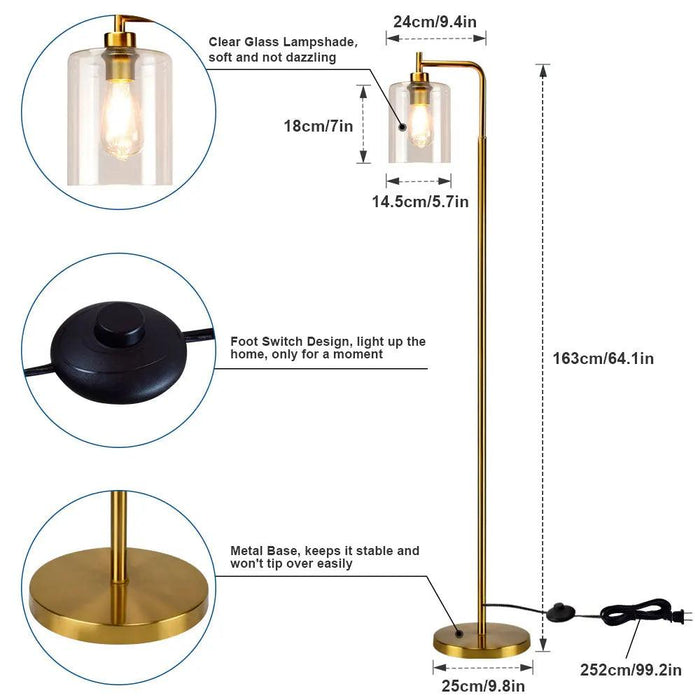 Elegant Nordic Glass and Brass LED Floor Lamp for Stylish Home and Office Lighting