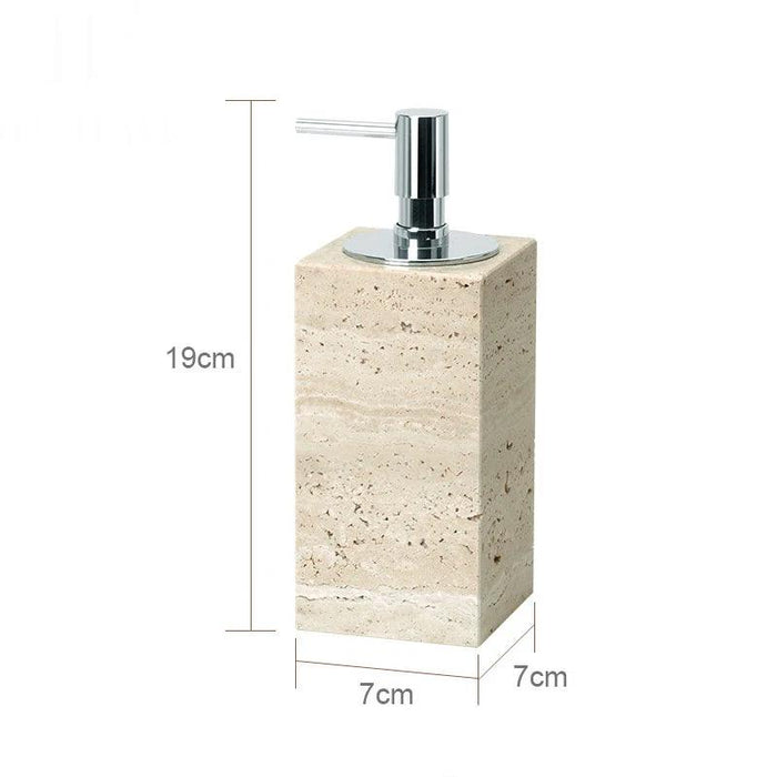 Natural Beige Travertine Luxury Bathroom Accessory Collection - Soap Dispenser, Dish, Reed Diffuser & Vanity Tray Set