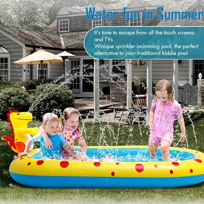 Adorable Dinosaur Inflatable Kids' Splash Fountain - 3-in-1 Backyard Water Sprinkler Toy for Summer Fun