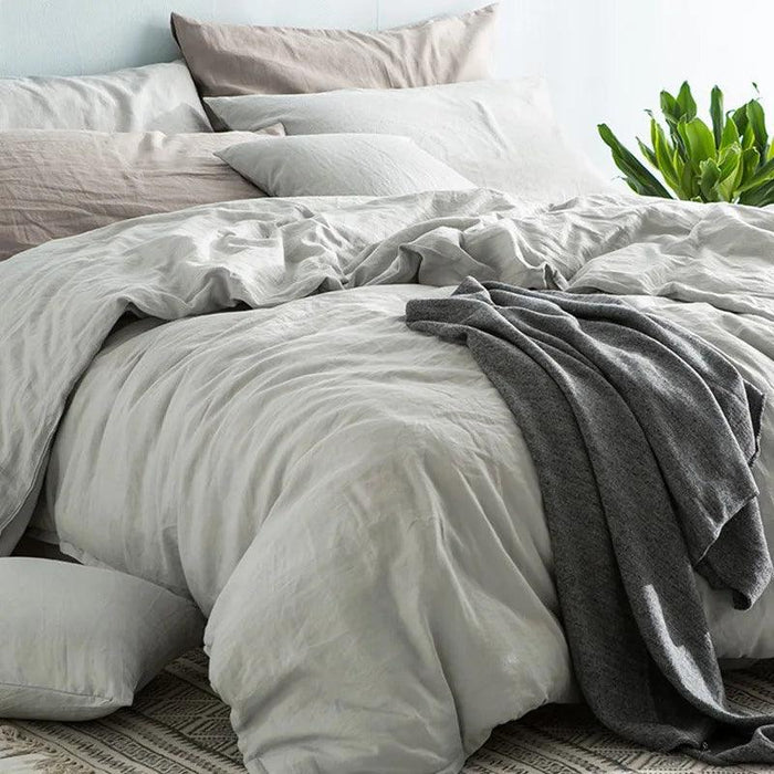 Luxurious French Linen Bedding Set - Enzyme Washed Four-Piece Collection