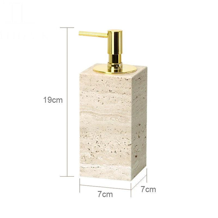 Natural Beige Travertine Luxury Bathroom Accessory Collection - Soap Dispenser, Dish, Reed Diffuser & Vanity Tray Set