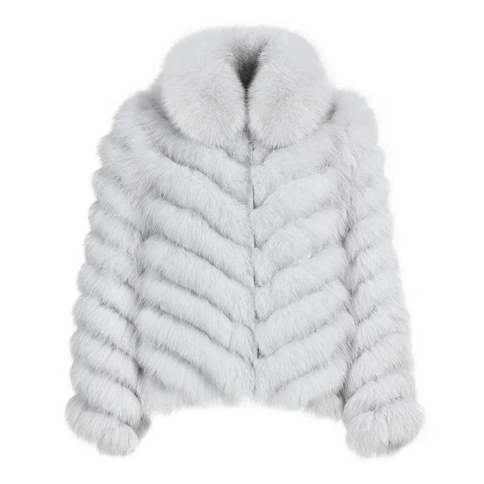 Elegant Reversible Women's Fox Fur Winter Jacket with Silk Lining