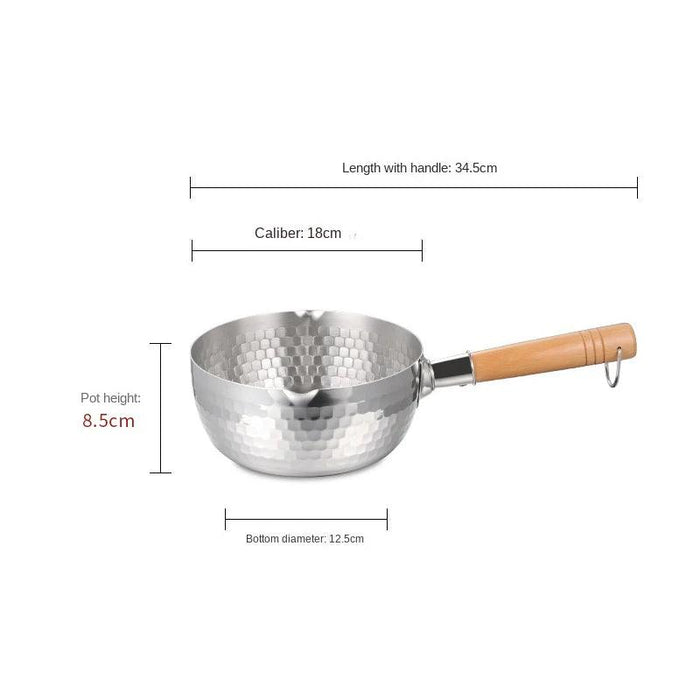 Japanese Stainless Steel Snow Pan with Ergonomic Wooden Handle and Lid - Perfect for Stewing, Frying, and Milk Heating