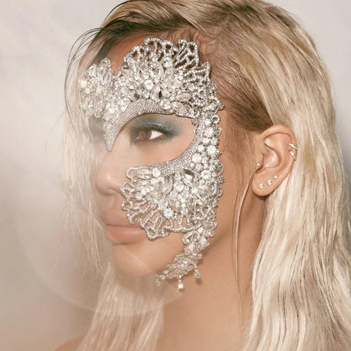 Zircon Crystal Geometric Rhinestone Elegance Masquerade Mask - Exquisite Women's Evening Accessory