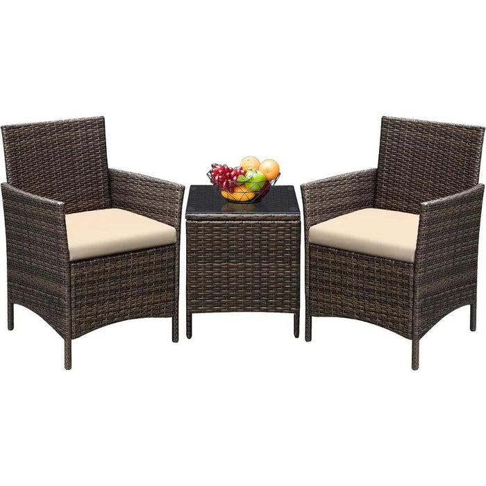 Brown and Beige Lightweight 3-Piece Rattan Outdoor Seating Set with Cushions