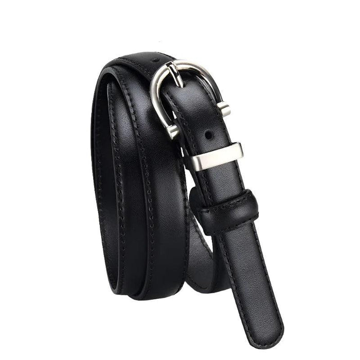 Elegant Women's Black Cowhide Leather Belt with Zinc Alloy Buckle