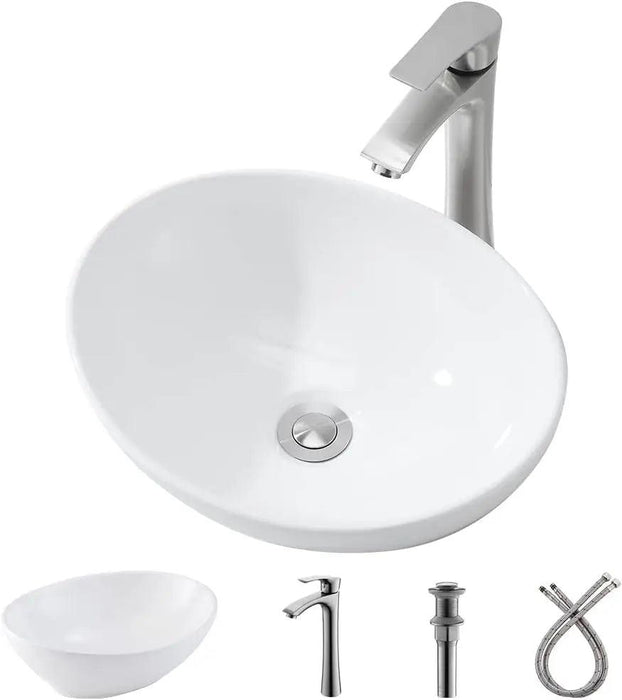 Elegant Oval Ceramic Sink Ensemble with Black Faucet and Stainless Steel Drain