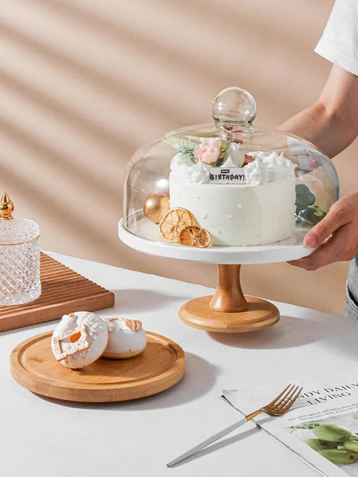 Nordic Wooden Dessert Stand with Elevated Fruit Plate - Elegant Cake Display for Chic Serving
