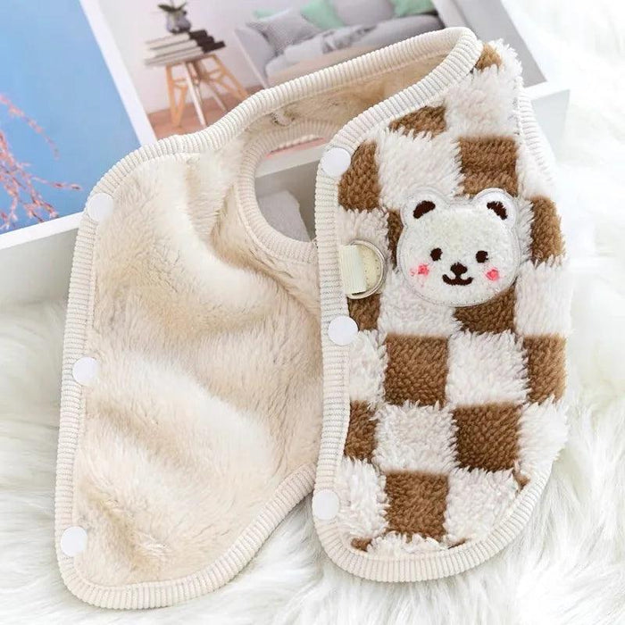 Cozy Plush Sweet Bear Print Winter Sweater for Small Dogs & Puppies with Secure Buckle Closure