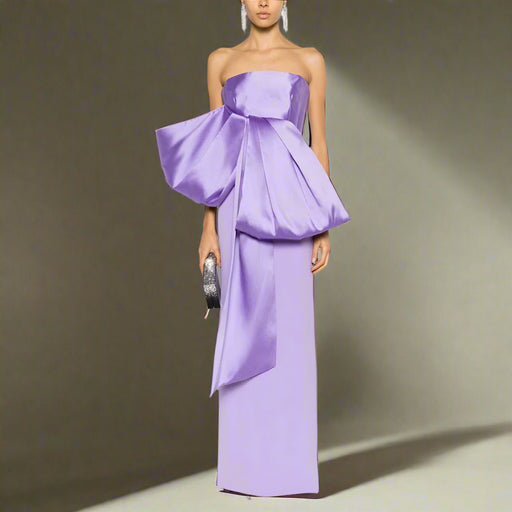 Customizable Elegant Strapless Purple Evening Dress with Pleated Design for Women