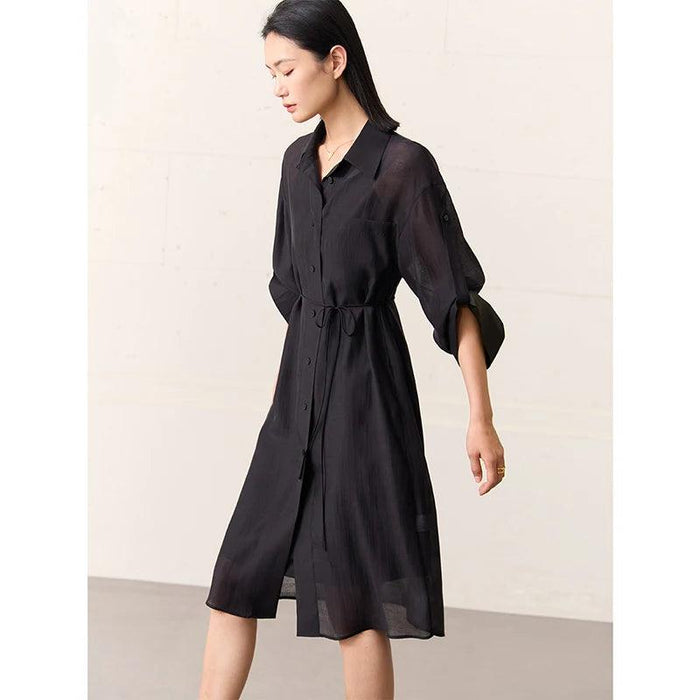 Chic Sheer Belted Dress for Women - Modern Minimalist Summer Style