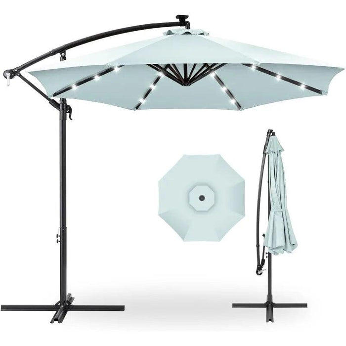 Solar-Powered 10ft LED Hanging Market Umbrella for Outdoor Spaces