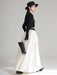 Chic Black Color-block Floor-Length Dress with V-Neck and Long Sleeves