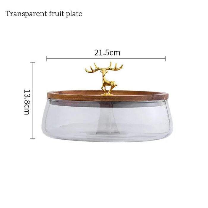 Chic Glass Fruit Serving Tray with Acacia Wood Lid - Ideal for Salads, Desserts, and Decorative Storage