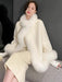 Chic White Wool Cape with Genuine Fox Fur Embellishments - Women's Fashion Outerwear