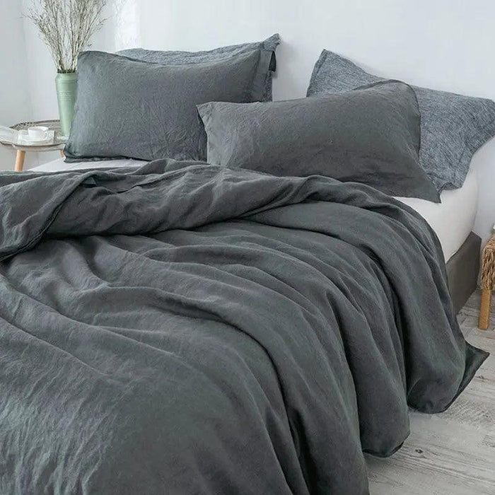 Luxurious French Linen Bedding Set - Enzyme Washed Four-Piece Collection