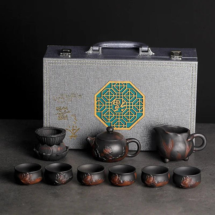 Yunnan Handcrafted Purple Pottery Tea Ceremony Set: Gaiwan Teapot and Cups for Elegant Brewing