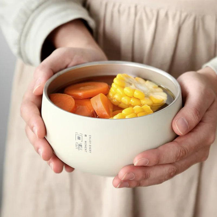 Elegant Double-Walled Stainless Steel Japanese Bowl with Lid for Ramen, Noodles, and Fresh Fruits - Scald-Resistant Tableware