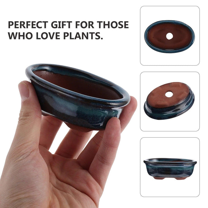 Set of 2 Elegant Blue Ceramic Planters for Indoor and Outdoor Decor, Perfect for Bonsai and Plant Showcases