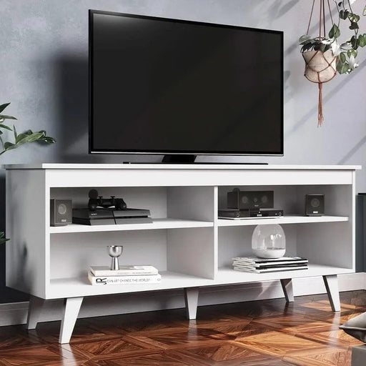 Sleek Modern Wooden TV Stand with Integrated Cable Management - Ideal Entertainment Center for TVs Up to 55 Inches - Quick and Easy Assembly - Supports 66 lbs