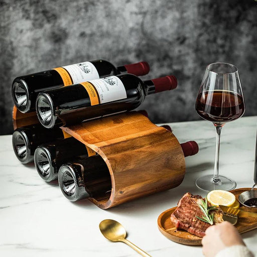 Elegant Rustic Acacia Wood Wine Rack for Stylish Home Bar and Kitchen