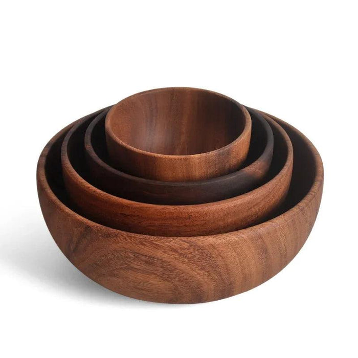 Kids' Safe Acacia Wood Bowl Set - Stylish Anti-Scald Soup and Salad Dishes