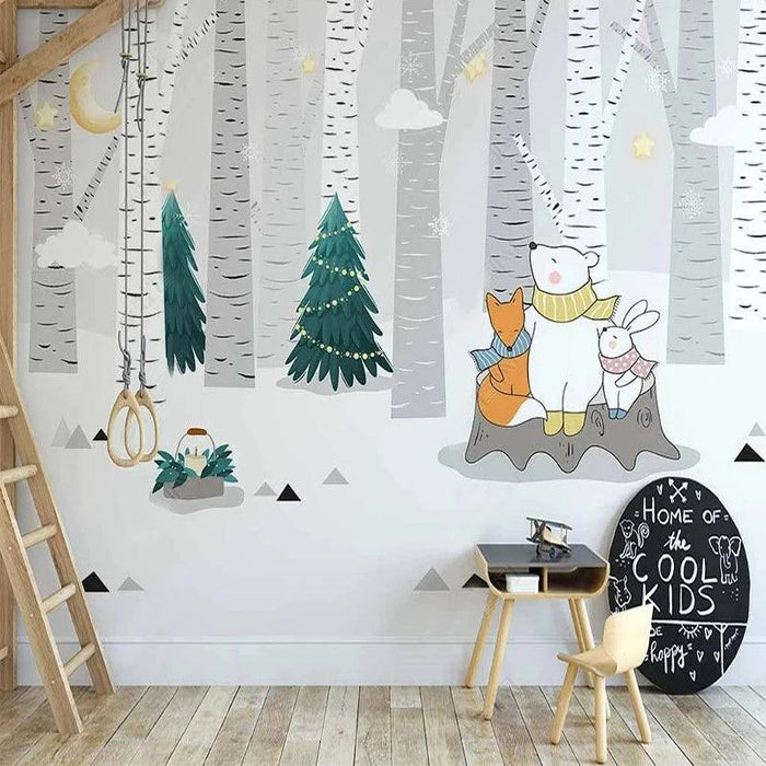 Nordic Enchantment: Customizable Forest Animal Wallpaper Mural for Stylish Home Decor