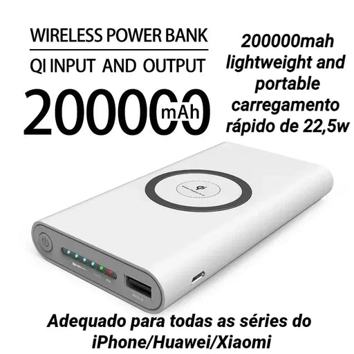 High Capacity Wireless Power Bank with Type-C Port - Fast Charging Technology - 200000mAh