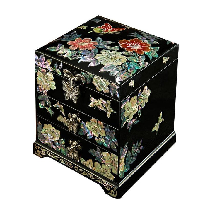 Handcrafted Mother-of-Pearl Jewelry Box with Enchanting Butterfly and Peony Design - Ideal for Storing Bangles and Keepsakes