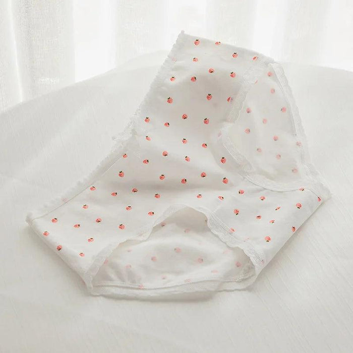 Charming Pink Strawberry Bow-Embellished Cotton Underwear for Women and Students